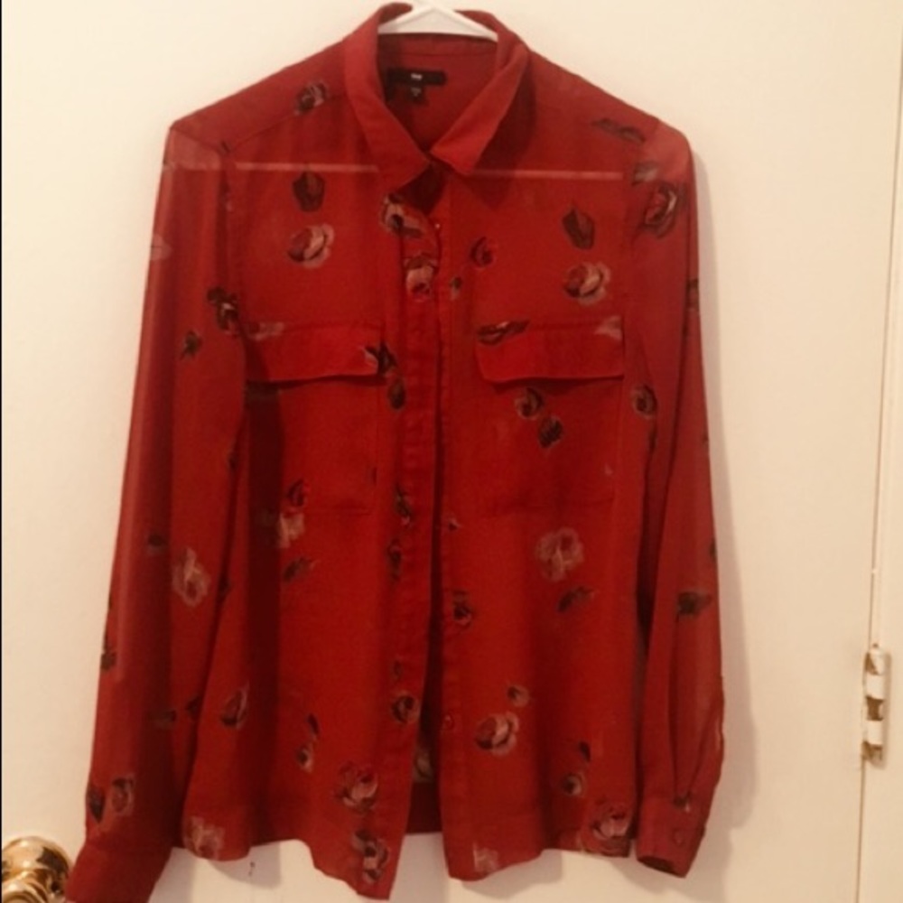 Red sheer floral blouse